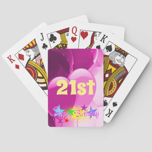 ハッピー21歳の誕生日ピンクバルーン トランプ (裏面)