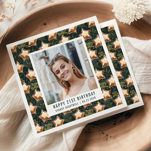 ハッピー21歳の誕生日フォトグラムスターバルーン スタンダードカクテルナプキン