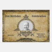 ハッピー21歳の誕生日ヴィンテージフォトモノグラム金ゴールド ラッピングペーパーシート (正面3)