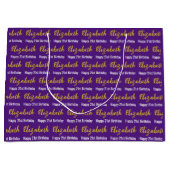 ハッピー21歳の誕生日金ゴールドスクリプト名パープルホワイト ラージペーパーバッグ (正面)