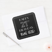 ハッピー21歳の誕生日;アールデコスタイル;名前をカスタムする スクエアシール (封筒)
