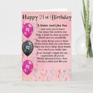 ハッピー21歳の誕生日 – 姉妹詩 カード