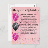 ハッピー21歳の誕生日 – 姉妹詩 ポストカード (正面/裏面)