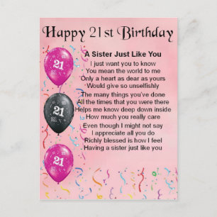 ハッピー21歳の誕生日 – 姉妹詩 ポストカード