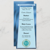 ハッピー21th誕生日ティール(緑がかった色)ブルーグリッターフォイル メニュー (正面/裏面)