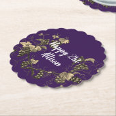 ハッピー21th誕生日ヴィンテージグレープつる植物お祝い ペーパーコースター (アングル)