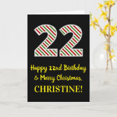 ハッピー22誕生日&メリークリスマス、名前をカスタムする カード (黄色い花)