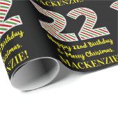 ハッピー22誕生日&メリークリスマス、名前をカスタムする ラッピングペーパー (ロールコーナー)