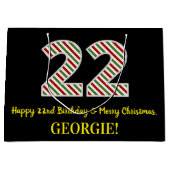 ハッピー22誕生日&メリークリスマス、名前をカスタムする ラージペーパーバッグ (正面)