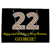 ハッピー22誕生日&メリークリスマス、名前をカスタムする ラージペーパーバッグ (裏面)