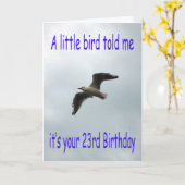 ハッピー23番誕生日飛んでいるカモメ カード (黄色い花)
