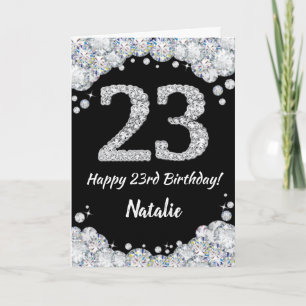 ハッピー23誕生日ブラック&シルバーグリッターカード カード