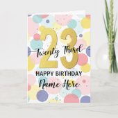 ハッピー23rd誕生日パステルレインボー金ゴールドウーマン カード (正面)
