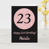 ハッピー23rd誕生日ブラックアンドバラピンク金ゴールド カード (黄色い花)