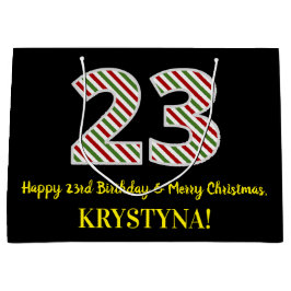 ハッピー23rd誕生日&メリークリスマス、名前をカスタムする ラージペーパーバッグ