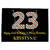 ハッピー23rd誕生日&メリークリスマス、名前をカスタムする ラージペーパーバッグ (裏面)