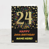 ハッピー24誕生日ブラック&金ゴールドレインボーファイアーワーク カード (正面)