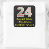 ハッピー24誕生日&メリークリスマス、名前をカスタムする スクエアシール (バッグ)