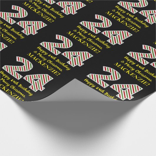 ハッピー24誕生日&メリークリスマス、名前をカスタムする ラッピングペーパー (角)
