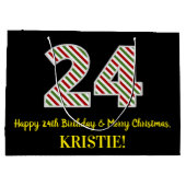 ハッピー24誕生日&メリークリスマス、名前をカスタムする ラージペーパーバッグ (裏面)