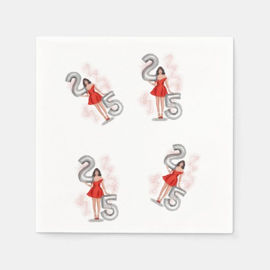 ハッピー25歳の誕生日、イラストレーション スタンダードカクテルナプキン (正面)