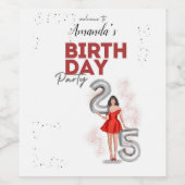 ハッピー25歳の誕生日、イラストレーション ワインラベル (シングルラベル)