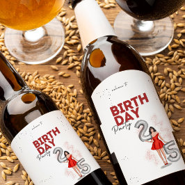 ハッピー25歳の誕生日、イラストレーション ワインラベル