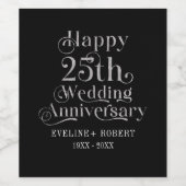 ハッピー25結婚周年記念シルバータイポグラフィ ワインラベル (シングルラベル)