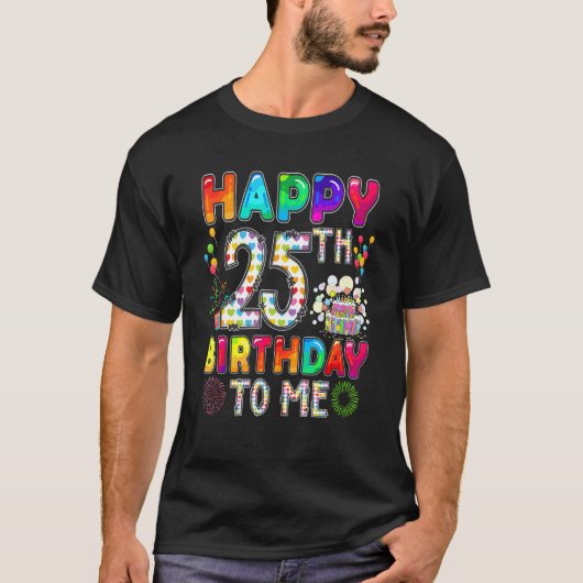 ハッピー25誕生日へ可愛いカラフル誕生日F Tシャツ (正面)