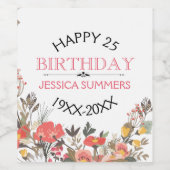 ハッピー25誕生日カラフル花文字テンプレート ワインラベル (シングルラベル)