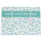 ハッピー25誕生日ティール(緑がかった色)乱数パターン ラージペーパーバッグ (正面)