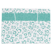 ハッピー25誕生日ティール(緑がかった色)乱数パターン ラージペーパーバッグ (裏面)