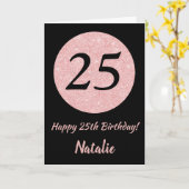 ハッピー25誕生日ブラックとバラピンク金ゴールド カード (黄色い花)