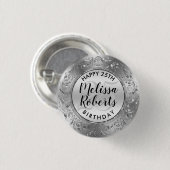 ハッピー25誕生日光沢のあるフローラ円 缶バッジ (正面&裏面)