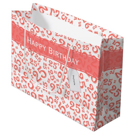 ハッピー25誕生日Ccoral乱数パターン ラージペーパーバッグ (正面アングル)