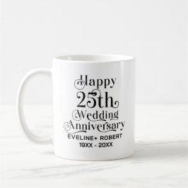 ハッピー25th結婚アニバーサリーブラックタイポグラフィ コーヒーマグカップ