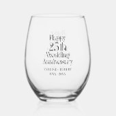 ハッピー25th結婚アニバーサリーブラックタイポグラフィ ステムなしワイングラス (裏面)