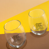 ハッピー25th結婚アニバーサリーブラックタイポグラフィ ステムなしワイングラス