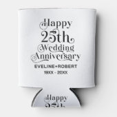 ハッピー25th結婚アニバーサリーブラックタイポグラフィ 缶クーラー (正面)