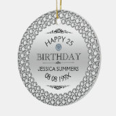 ハッピー25th誕生日ダイヤモンド&シルバー セラミックオーナメント (左)