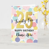 ハッピー25th誕生日パステルレインボー金ゴールドウーマン カード (黄色い花)