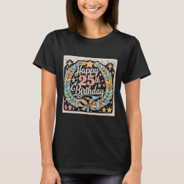 ハッピー25th誕生日フローラスターズウーメンズ tシャツ