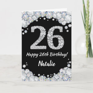 ハッピー26誕生日ブラック&シルバーグリッターカード カード
