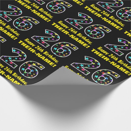 ハッピー26誕生日、おもしろいカラフルスターパターン26 ラッピングペーパー (角)