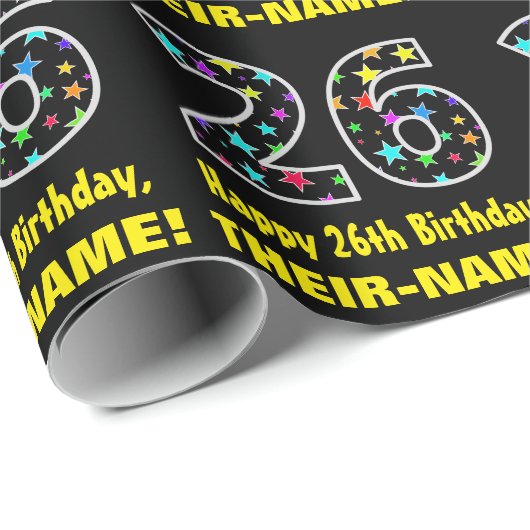 ハッピー26誕生日、おもしろいカラフルスターパターン26 ラッピングペーパー (ロールコーナー)