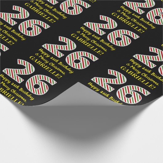 ハッピー26誕生日&メリークリスマス、名前をカスタムする ラッピングペーパー (角)