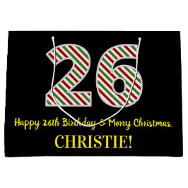 ハッピー26誕生日&メリークリスマス、名前をカスタムする ラージペーパーバッグ