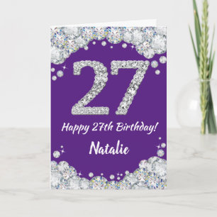 ハッピー27誕生日パープルとシルバーグリッターカード カード