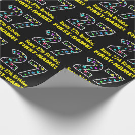 ハッピー27誕生日、おもしろいカラフルスターパターン27 ラッピングペーパー