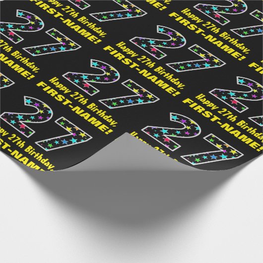 ハッピー27誕生日、おもしろいカラフルスターパターン27 ラッピングペーパー (角)